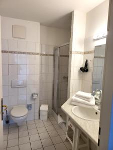 キュールングスボルンにあるFerienwohnungen am Rosenhofのバスルーム(トイレ、洗面台、シャワー付)