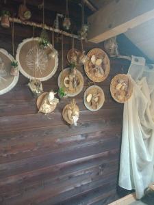 a group of cats sitting in baskets on a wall at Chalet des secrets in Lyaud