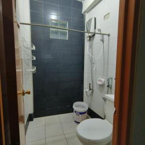 a small bathroom with a toilet and a shower at Budget Accommodation near town in Baguio