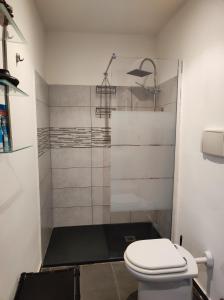 La salle de bains est pourvue d'une douche et de toilettes. dans l'établissement Anna e Gaetano, à Misterbianco