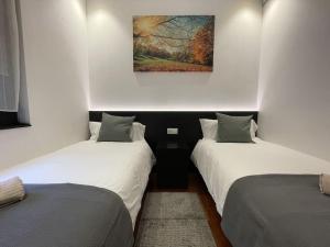 2 Betten in einem Zimmer mit Wandgemälde in der Unterkunft Sarrikobaso House in Getxo