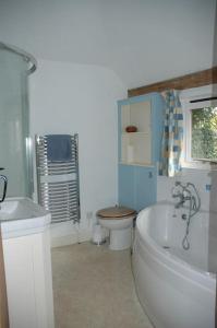 The Granary at Palm Tree House in S.E. Kent في Lyminge: حمام مع حوض ومرحاض ومغسلة
