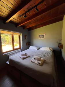 a bedroom with a large bed with a window at La Finca Hostel de Montaña - Habitación Amancay in San Carlos de Bariloche