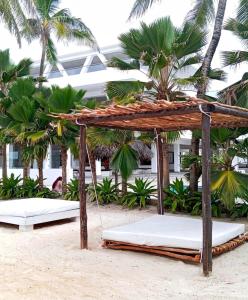 a swing on the beach in front of a resort at Barracuda Inn Resort in Watamu