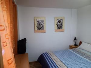 1 dormitorio con 1 cama y 2 cuadros en la pared en Casa Ferrer Barcelona en Hospitalet de Llobregat