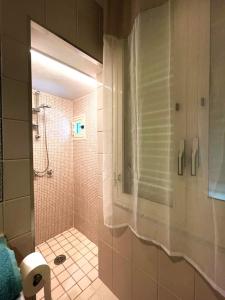La salle de bains est pourvue d'une douche avec rideau de douche. dans l'établissement Casa vacanze Casa Elena, à San Giorgio a Cremano