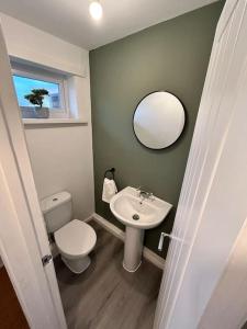 uma casa de banho com um WC, um lavatório e um espelho. em Middlesbrough contractors digs em Middlesbrough