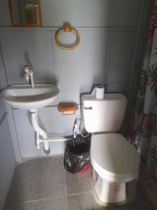 a small bathroom with a toilet and a sink at Chava Camping Rio Celeste in Rio Celeste +17 photos