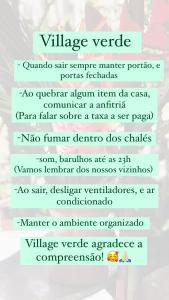 un elenco dei verbi di valenza in una casella di testo di Village verde a Itacaré