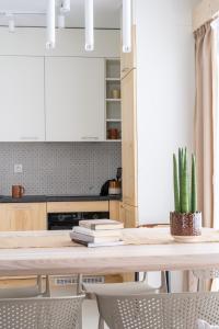 a kitchen with a table with chairs and a cactus at Domek Aziza in Kościelisko