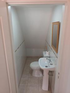 a white bathroom with a toilet and a sink at Lo de fernando 5 in Río Gallegos