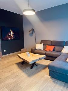 sala de estar con sofá y mesa de centro en Le Quatre F, en La-Roche-en-Ardenne