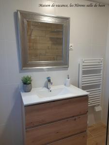 een badkamer met een wastafel en een spiegel bij Domaine de l'Ermitage in Rue