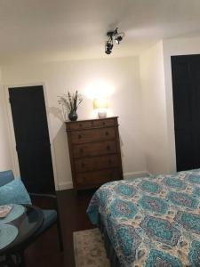 ein Schlafzimmer mit einem Bett und eine Kommode mit einer Lampe in der Unterkunft Little Bit Country, Little Bit Rock & Roll in Kingston Springs