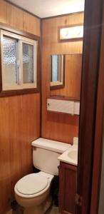 a small bathroom with a toilet and a sink at Mountain Life On Deck in Arnold +15 photos