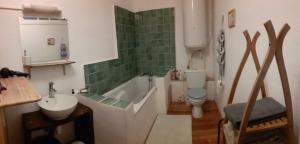 a bathroom with a tub and a toilet and a sink at Grand 3 pieces en centre-ville in Mont-de-Marsan