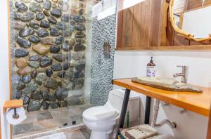 a bathroom with a shower and a toilet and a sink at Finca La Arabia Jardín in Jardin