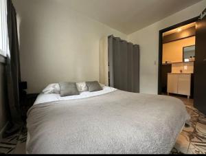 - une chambre avec un grand lit et 2 oreillers dans l'établissement Le Vintage- bords de l'Yonne, à Sens