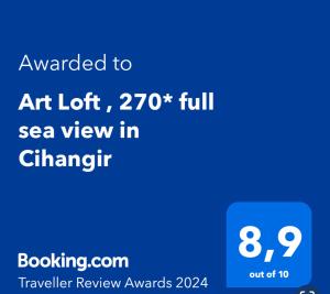 Ett certifikat, pris eller annat dokument som visas upp på Art Loft , 270* full sea view in Cihangir