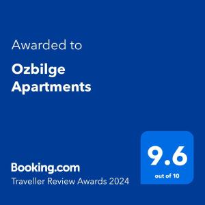 Πιστοποιητικό, βραβείο, πινακίδα ή έγγραφο που προβάλλεται στο Ozbilge Apartments
