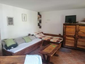 sala de estar con sofá y TV en Holiday Home Green House en Batina