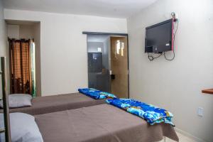 een slaapkamer met 2 bedden en een flatscreen-tv bij POUSADA NEVOAR in Guaraciaba do Norte