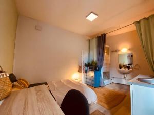 a small room with a bed and a sink in it at Casa Doutre in Angers