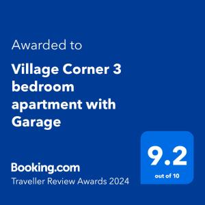 Vottorð, verðlaun, skilti eða annað skjal til sýnis á Village Corner 3 bedroom apartment with Garage