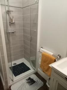 una doccia con porta in vetro in bagno di MAISON GAY LUSSAC St LEONARD DE NOBLAT a Saint-Léonard-de-Noblat