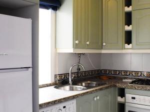 a kitchen with green cabinets and a sink at Magnífico ático frente al mar en Ricón de la Victoria in Rincón de la Victoria +24 photos