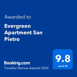 都拉斯的住宿－Evergreen Apartment San Pietro，手机的屏幕,带有文本升级到常青预约的sanitcher