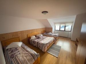 um quarto com duas camas e uma janela em Cabana Fundata em Fundata