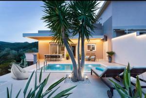 プラタニアスにあるOlive Garden - Private Heated Pool vacation homeの家の隣のヤシの木があるスイミングプール