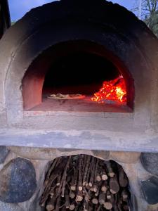 a pizza oven with fire inside of it at Finca La Arabia Jardín in Jardin
