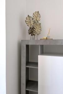 a shelf with two plants on top of it at Miami Apartments in St. Julianʼs