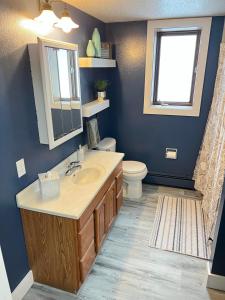 a bathroom with a sink and a toilet and a window at Entire level just off Interstate, free breakfast in Fargo