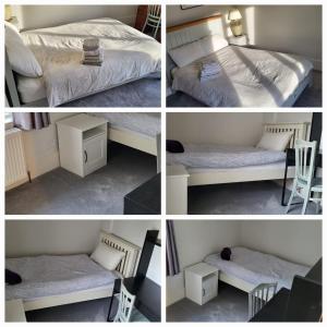 four pictures of a bedroom with a bed and a chair at The Hardy Room in Windsor