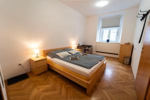 a bedroom with a bed and a window in it at Anna House in Maribor