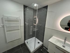 Bilik mandi di Ferienwohnung an der Zaunlücke
