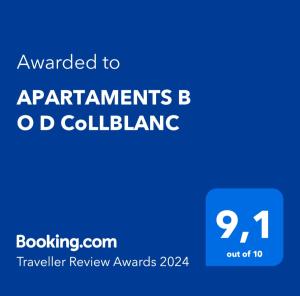 略夫雷加特河畔奧斯皮塔萊特的住宿－APARTAMENTS B O D CoLLBLANC，蓝色标志,字体升级到公寓b,碰撞