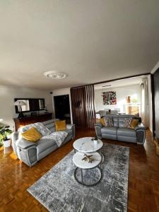 uma sala de estar com dois sofás e uma mesa em Appartement 4 couchages centre-ville em Albertville