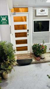 a front door of a house with potted plants at DiHouse Apartment - Habitacion Privada in San Andrés