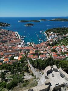 an aerial view of a city and the ocean at Accommodation Huljić in Hvar