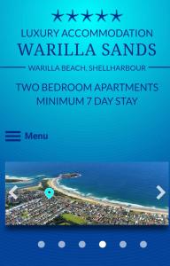 a poster of a beach with the words vacation accommodation waikiwa sands waiki at Warilla Sands in Lake Illawarra
