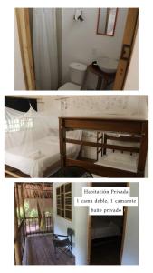 two pictures of a room with a bed and a bathroom at Bao Bao Hostel in Palomino