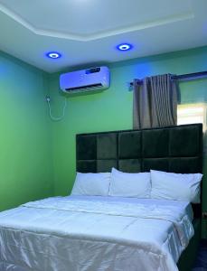 una camera con letto e TV sul soffitto di TM Royal Hotel, Ibadan a Ibadan