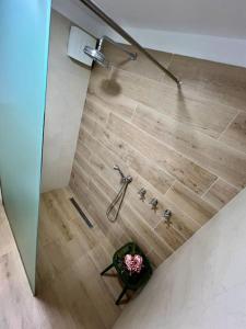 a view of a shower in a bathroom with a plant at MOLO 7 - ANTESITUM - classic, modern and cozy in Malgrate