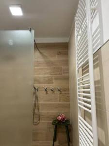 ein Bad mit einer ebenerdigen Dusche und einer Dusche in der Unterkunft MOLO 7 - ANTESITUM - classic, modern and cozy in Malgrate