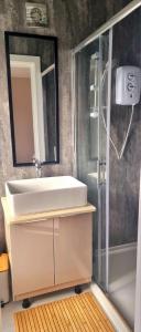 a bathroom with a sink and a shower at Central Winchester Serviced Apartments in Winchester