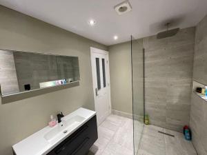 bagno con lavandino e doccia in vetro di Beautiful Flat, Perfect Location in Newcastle a Jesmond